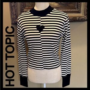 NWT - Hot Topic Black and White Striped Women's Top - Sz L
